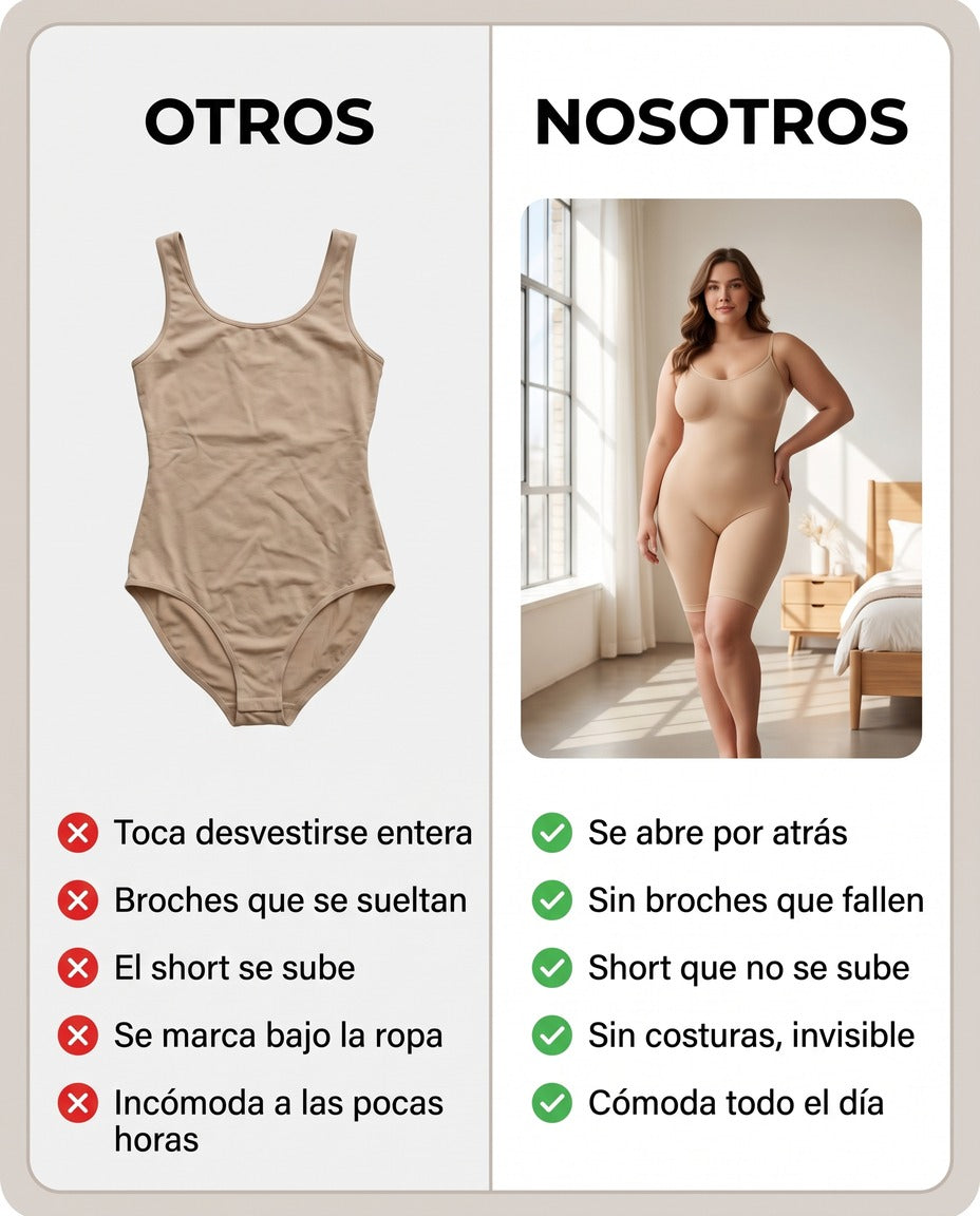 Comparativa OTROS vs NOSOTROS del body faja con apertura trasera