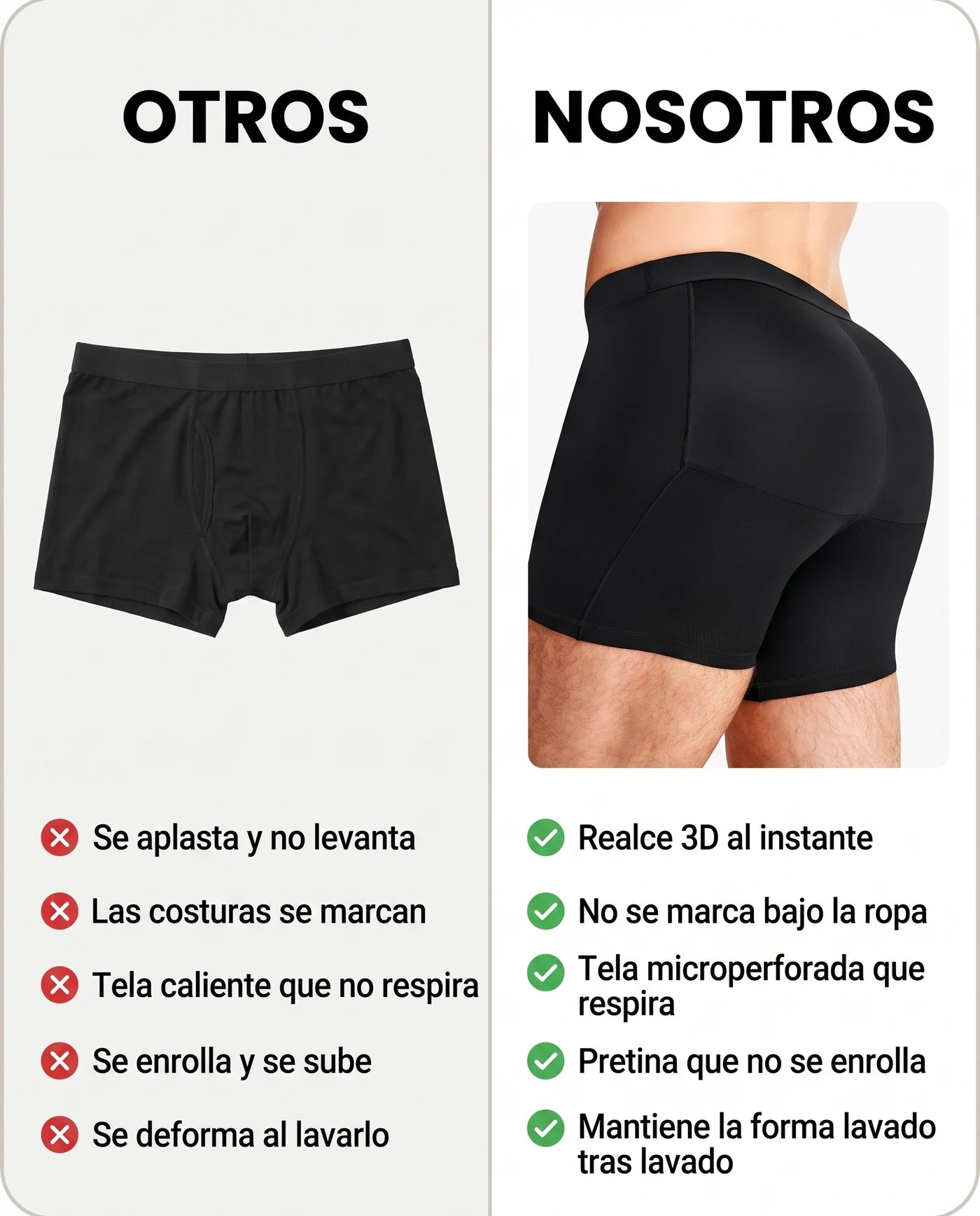 Comparación: nuestro boxer levanta glúteos vs un boxer genérico