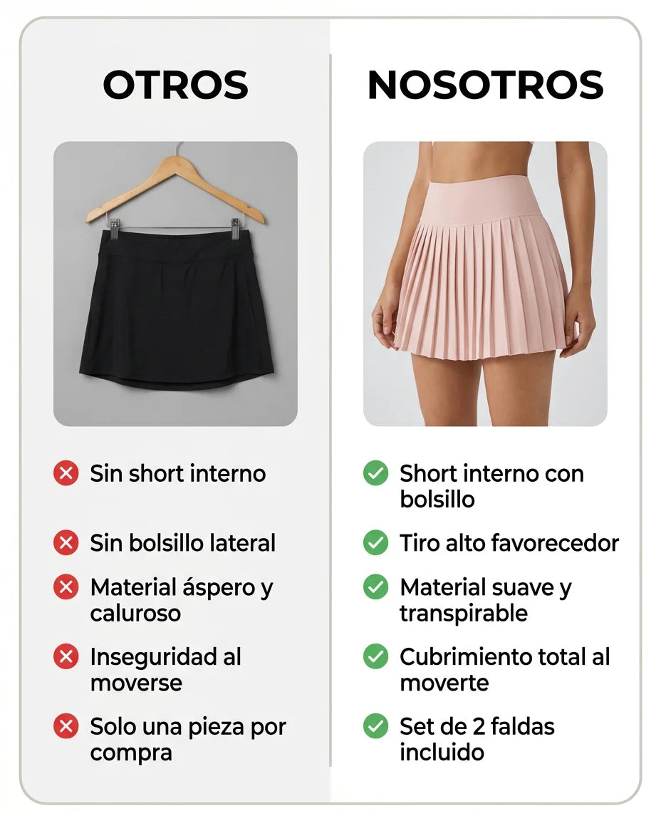 Comparación: nuestra falda deportiva vs. opciones genéricas